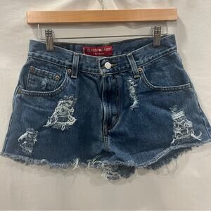 Levi's 550 Classic Relaxed Denim Shorts Women Size 6 Raw Hem Distressed Festival